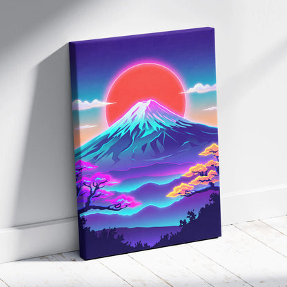 Neon Fuji Sunset Canvas - Vaporwave Mount Fuji Pastel Neon Wall Art Living Room Dreamy Mood Japanese Landscape Canvas