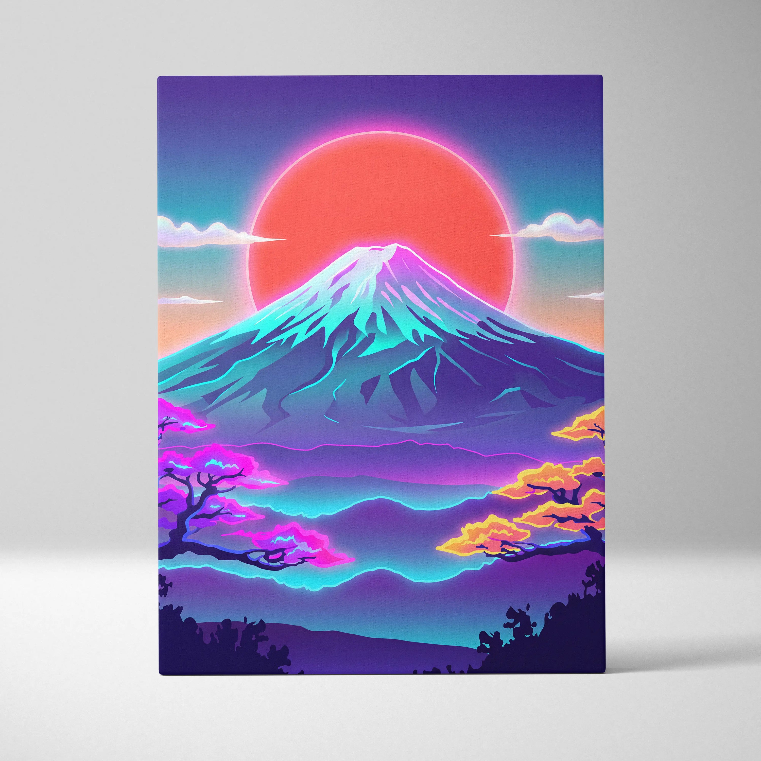 Neon Fuji Sunset Canvas - Vaporwave Mount Fuji Pastel Neon Wall Art Living Room Dreamy Mood Japanese Landscape Canvas