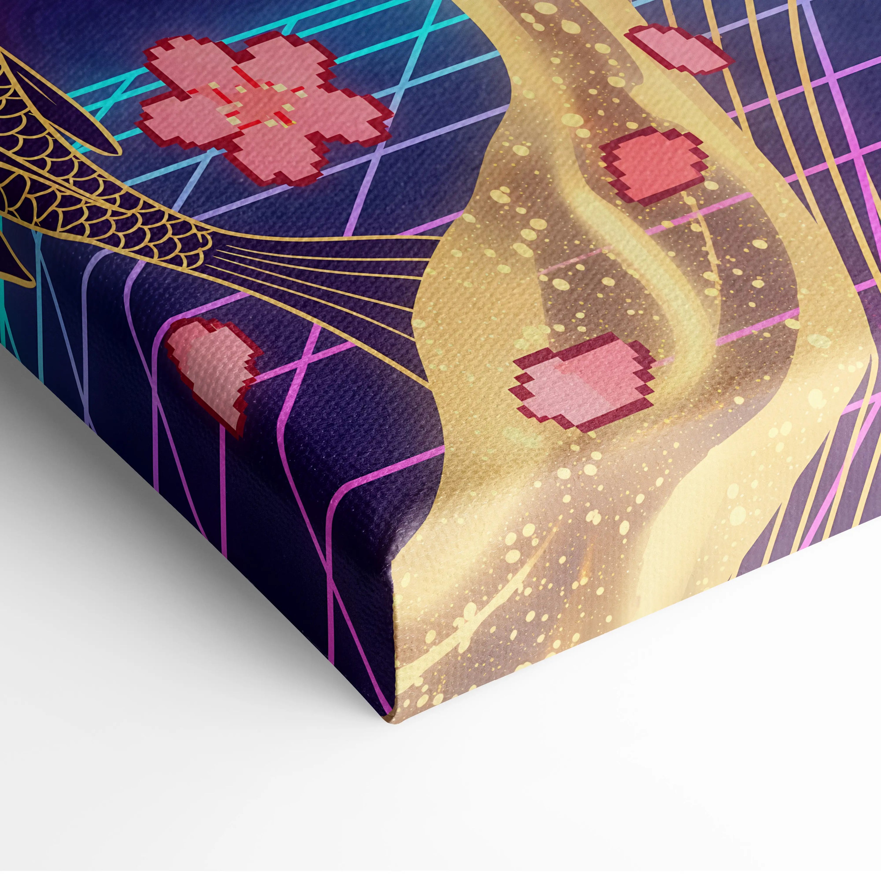 Koi Fuji Neon Pastel Purple Wall Art - Dreamy Nostalgic Mood Retro Futurism Living Room Wall Decor Canvas Art
