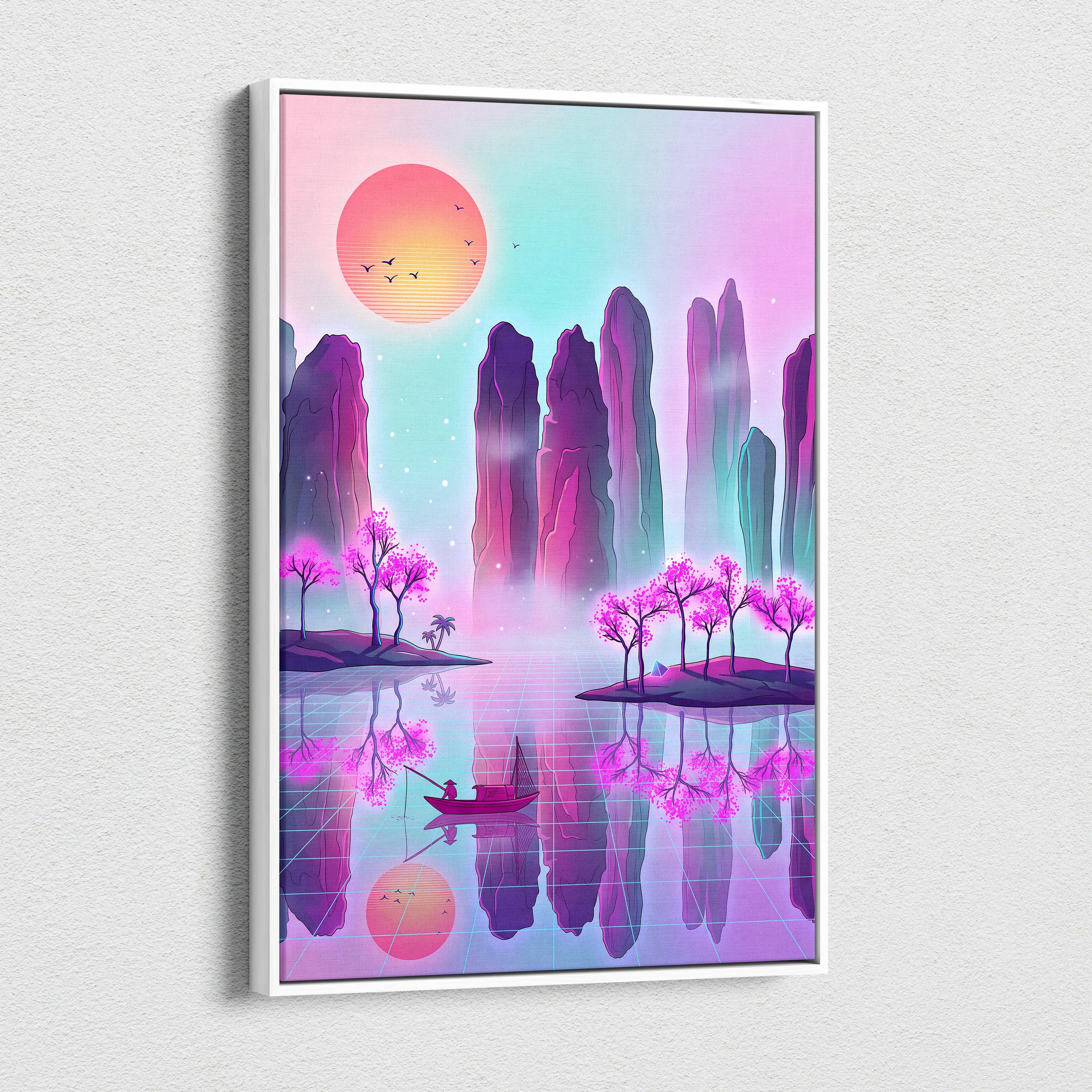 Vaporwave Japan Neon Canvas - Japan Landscape Pastel Neon LivingRoom Vaporwave, Dreamy Mood Retro Futurism Art Canvas