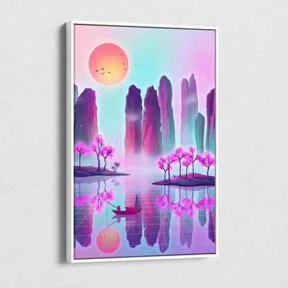 Vaporwave Japan Neon Canvas - Japan Landscape Pastel Neon LivingRoom Vaporwave, Dreamy Mood Retro Futurism Art Canvas