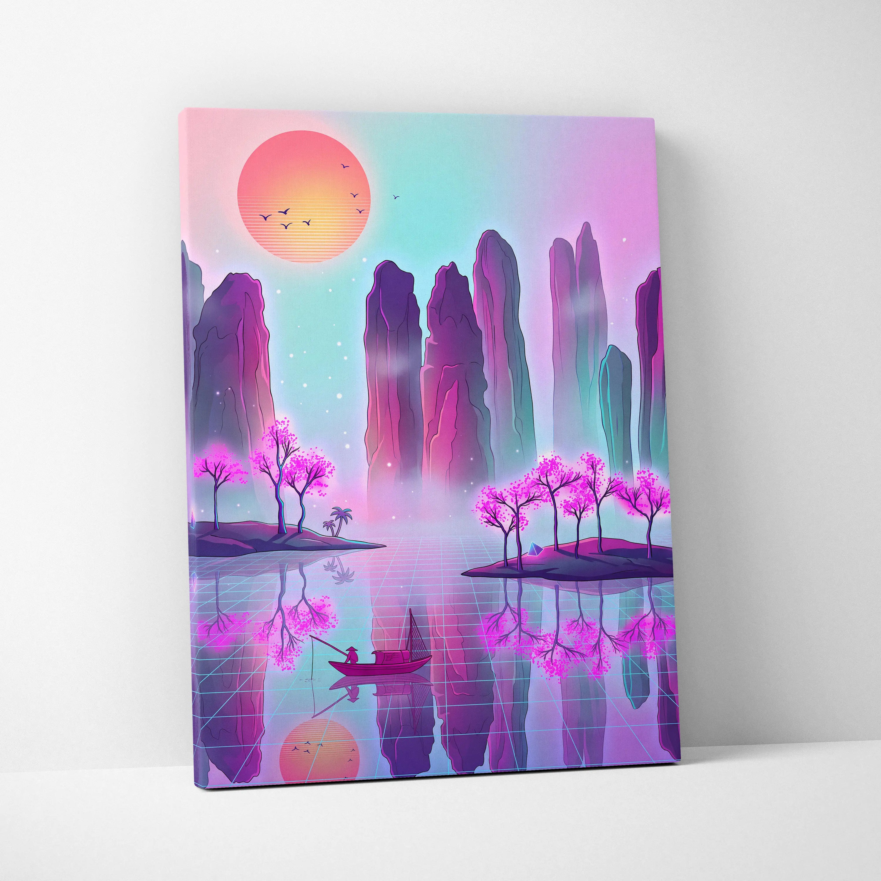 Vaporwave Japan Neon Canvas - Japan Landscape Pastel Neon LivingRoom Vaporwave, Dreamy Mood Retro Futurism Art Canvas