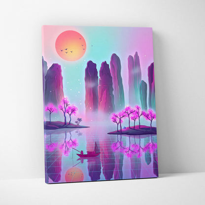 Vaporwave Japan Neon Canvas - Japan Landscape Pastel Neon LivingRoom Vaporwave, Dreamy Mood Retro Futurism Art Canvas