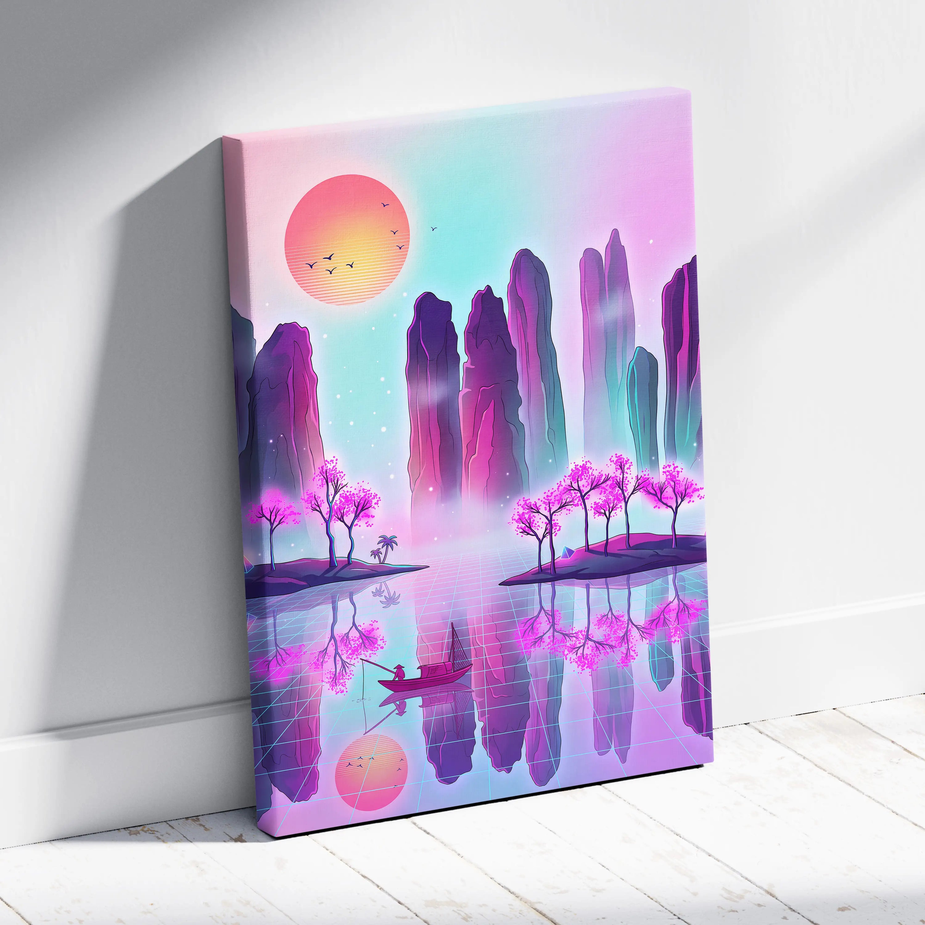 Vaporwave Japan Neon Canvas - Japan Landscape Pastel Neon LivingRoom Vaporwave, Dreamy Mood Retro Futurism Art Canvas
