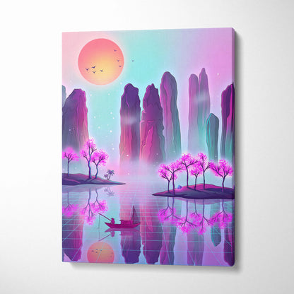 Vaporwave Japan Neon Canvas - Japan Landscape Pastel Neon LivingRoom Vaporwave, Dreamy Mood Retro Futurism Art Canvas