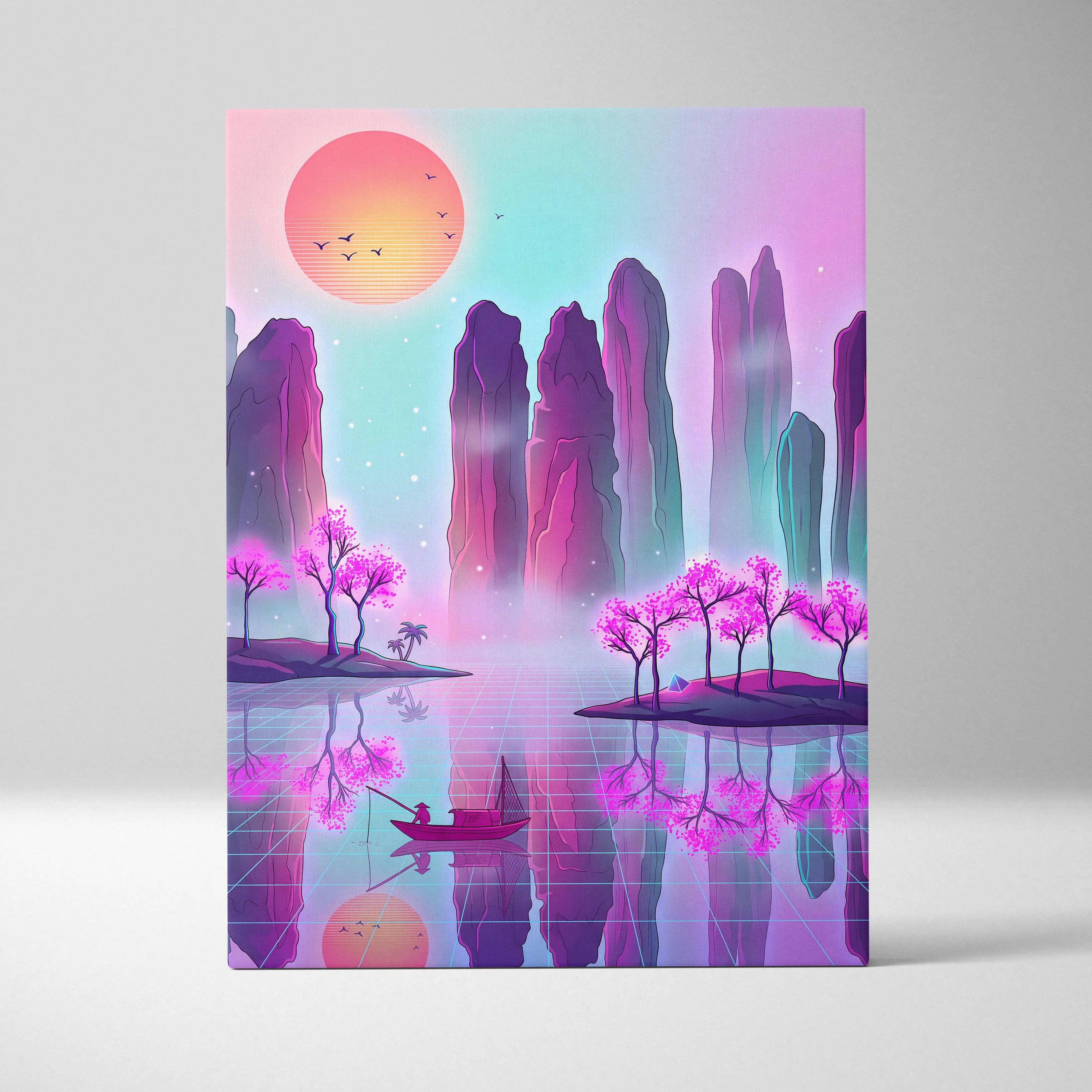 Vaporwave Japan Neon Canvas - Japan Landscape Pastel Neon LivingRoom Vaporwave, Dreamy Mood Retro Futurism Art Canvas