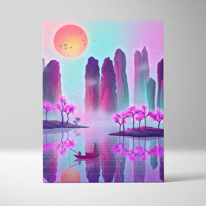 Vaporwave Japan Neon Canvas - Japan Landscape Pastel Neon LivingRoom Vaporwave, Dreamy Mood Retro Futurism Art Canvas