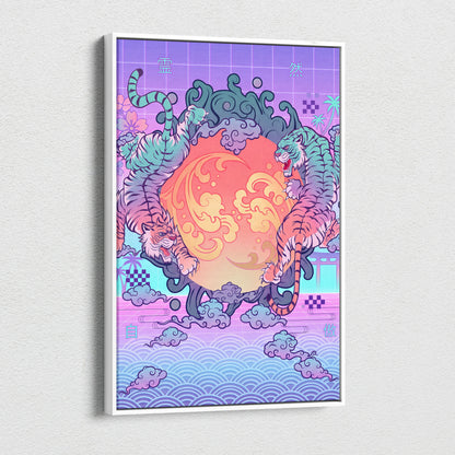 Vaporwave Fuji Dream Canvas - Fuji Landscape Pastel Neon Living Room Vaporwave - Dreamy Nostalgia Retro Futurism Canvas