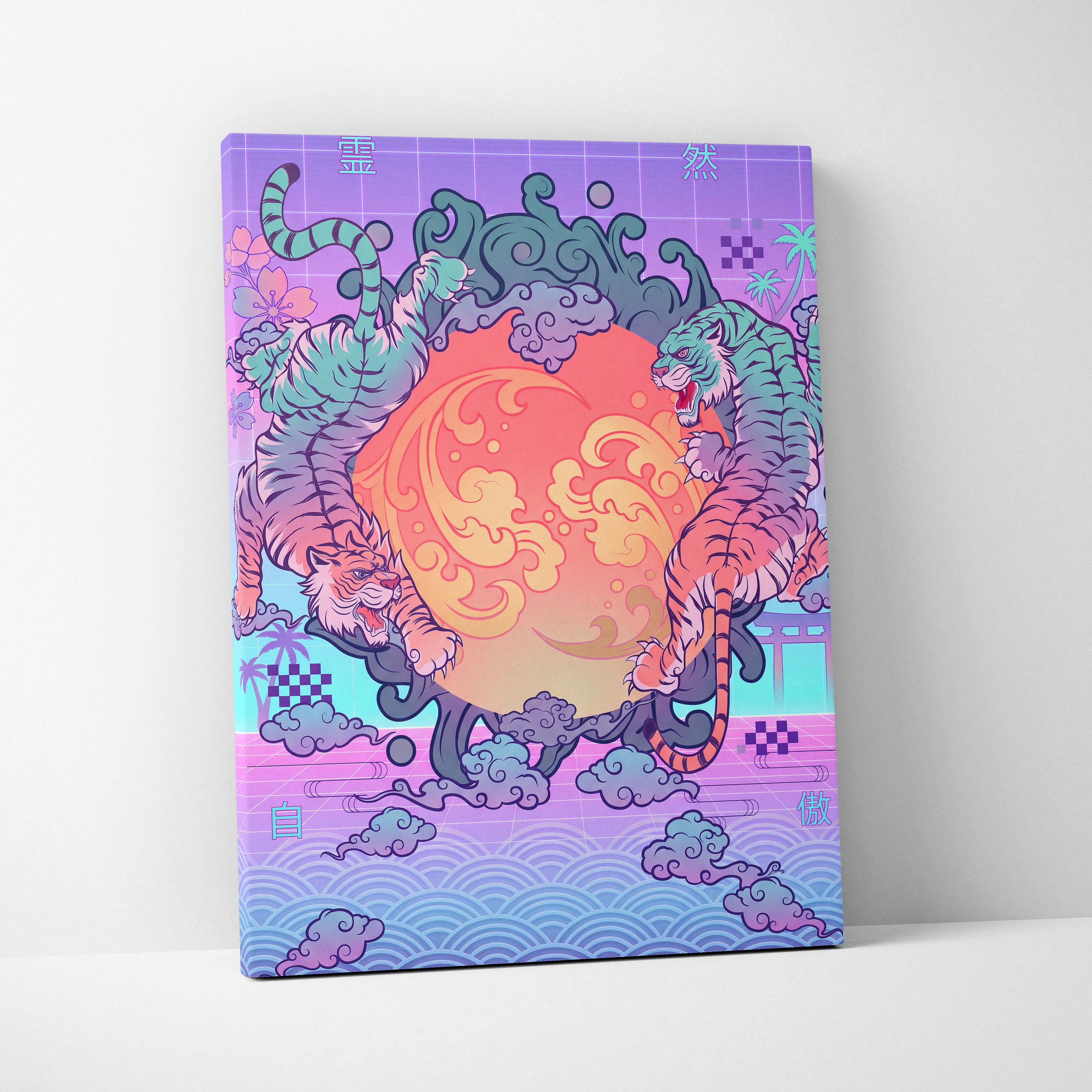 Vaporwave Fuji Dream Canvas - Fuji Landscape Pastel Neon Living Room Vaporwave - Dreamy Nostalgia Retro Futurism Canvas