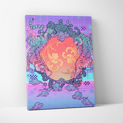 Vaporwave Fuji Dream Canvas - Fuji Landscape Pastel Neon Living Room Vaporwave - Dreamy Nostalgia Retro Futurism Canvas