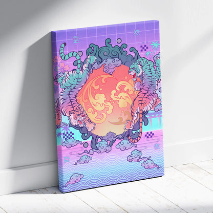 Vaporwave Fuji Dream Canvas - Fuji Landscape Pastel Neon Living Room Vaporwave - Dreamy Nostalgia Retro Futurism Canvas