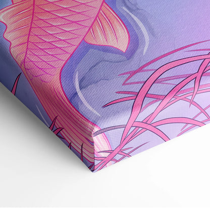 Pastel Neon Koi Vaporwave Canvas - Koi Pastel Neon Living Room Vaporwave Dreamy Mood Modern Decor Japanese Art Canvas