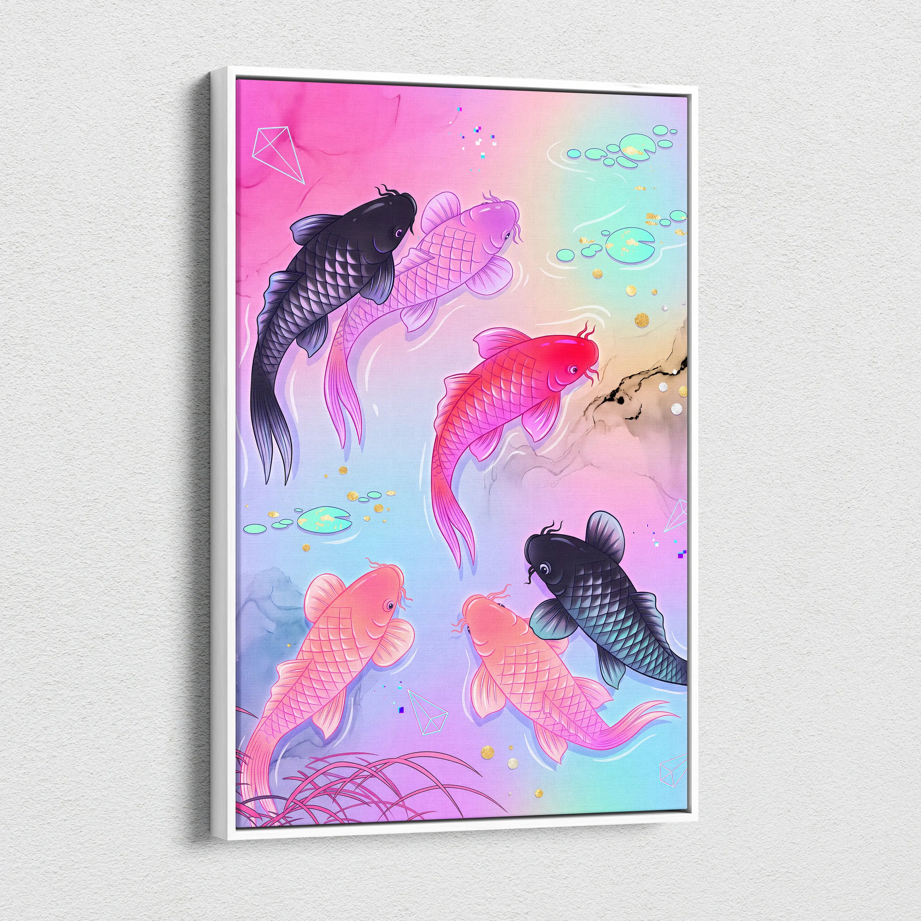 Pastel Neon Koi Vaporwave Canvas - Koi Pastel Neon Living Room Vaporwave Dreamy Mood Modern Decor Japanese Art Canvas