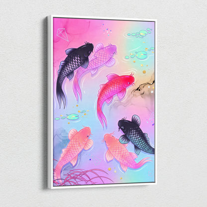 Pastel Neon Koi Vaporwave Canvas - Koi Pastel Neon Living Room Vaporwave Dreamy Mood Modern Decor Japanese Art Canvas