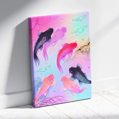 Pastel Neon Koi Vaporwave Canvas - Koi Pastel Neon Living Room Vaporwave Dreamy Mood Modern Decor Japanese Art Canvas