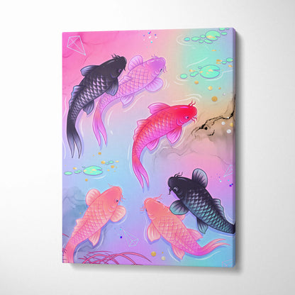 Pastel Neon Koi Vaporwave Canvas - Koi Pastel Neon Living Room Vaporwave Dreamy Mood Modern Decor Japanese Art Canvas