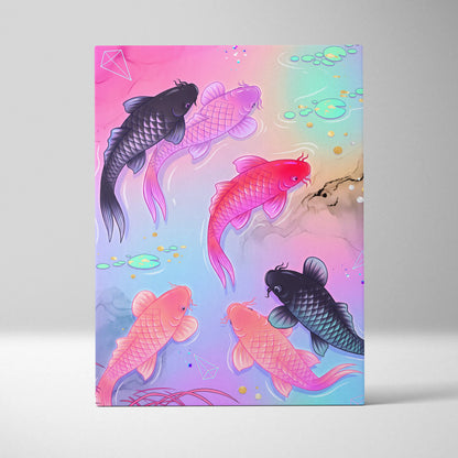 Pastel Neon Koi Vaporwave Canvas - Koi Pastel Neon Living Room Vaporwave Dreamy Mood Modern Decor Japanese Art Canvas