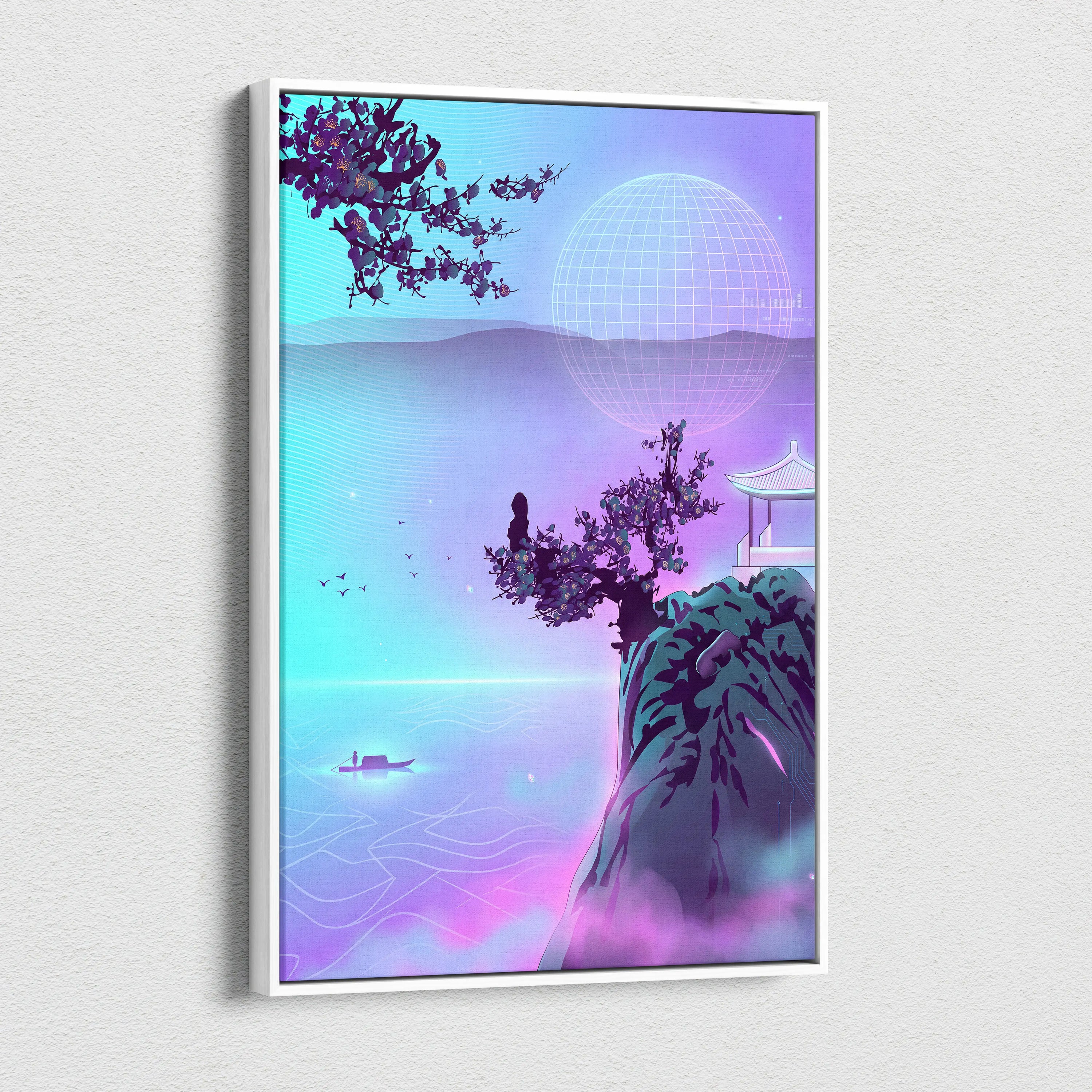 Neon Sakura Vaporwave Canvas - Japan Landscape Neon LivingRoom Vaporwave Dreamy Mood Modern Vaporwave Decor Canvas