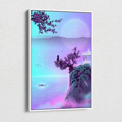Neon Sakura Vaporwave Canvas - Japan Landscape Neon LivingRoom Vaporwave Dreamy Mood Modern Vaporwave Decor Canvas