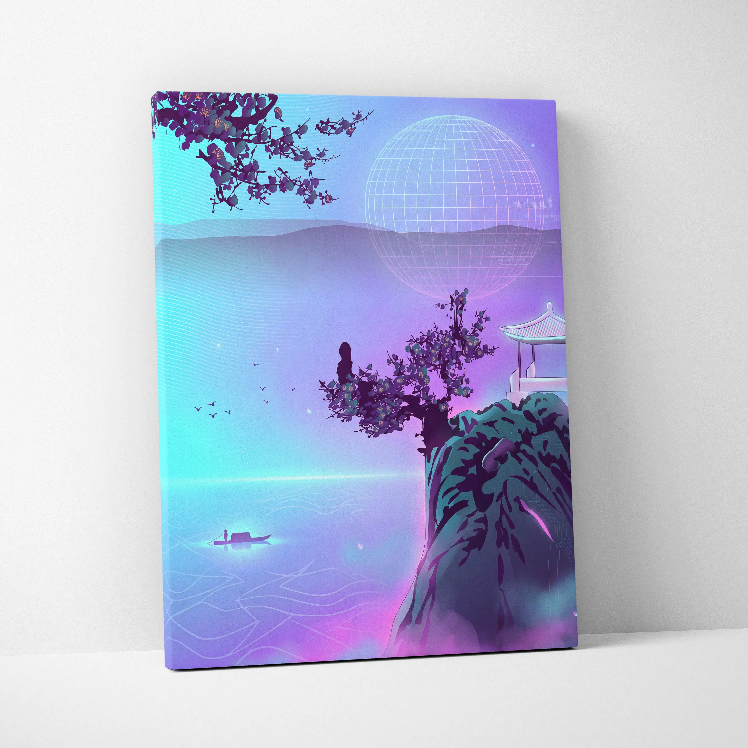 Neon Sakura Vaporwave Canvas - Japan Landscape Neon LivingRoom Vaporwave Dreamy Mood Modern Vaporwave Decor Canvas