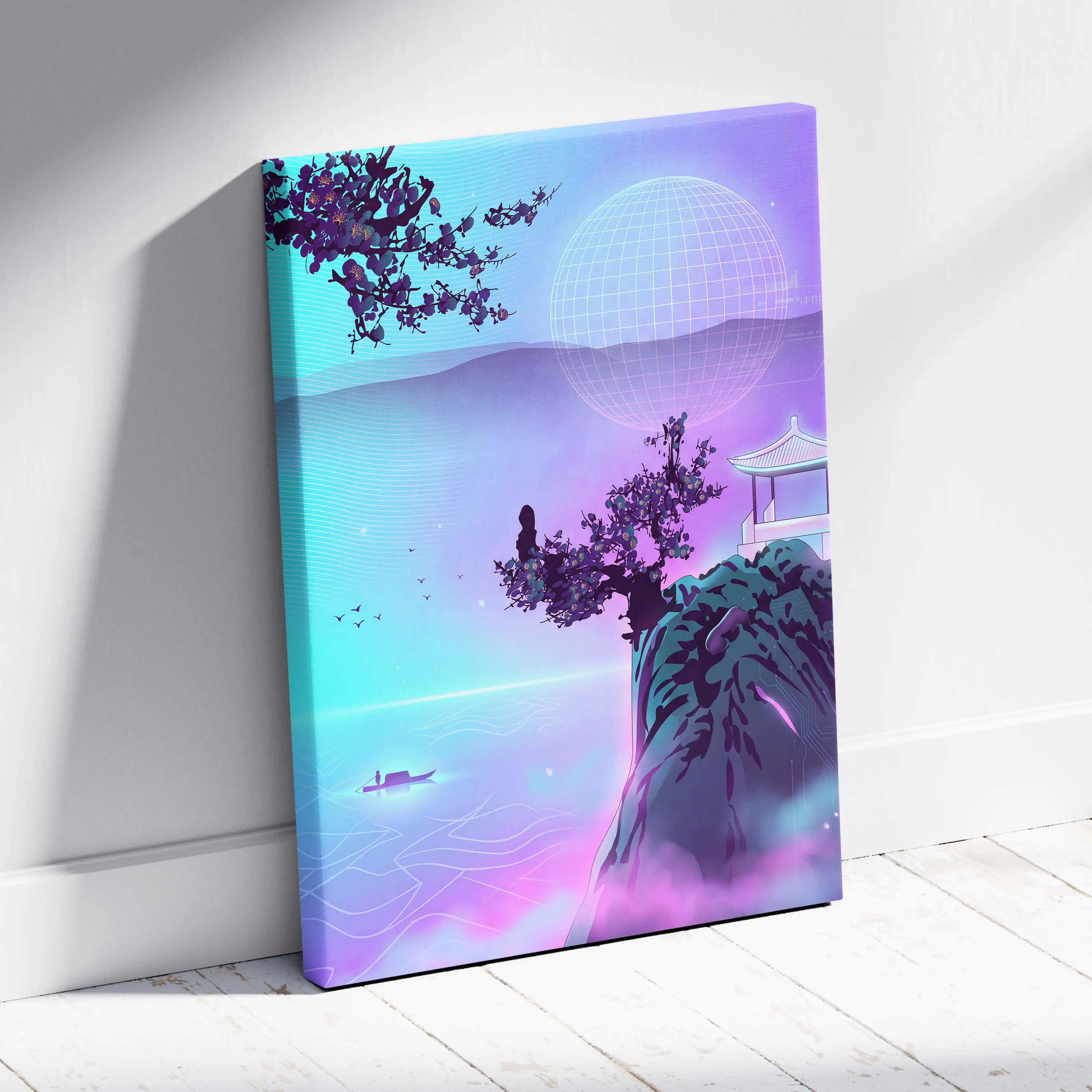 Neon Sakura Vaporwave Canvas - Japan Landscape Neon LivingRoom Vaporwave Dreamy Mood Modern Vaporwave Decor Canvas