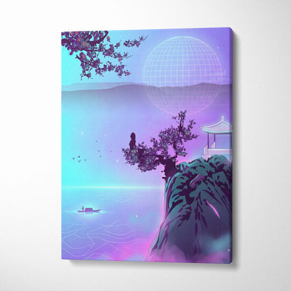 Neon Sakura Vaporwave Canvas - Japan Landscape Neon LivingRoom Vaporwave Dreamy Mood Modern Vaporwave Decor Canvas