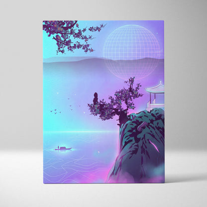 Neon Sakura Vaporwave Canvas - Japan Landscape Neon LivingRoom Vaporwave Dreamy Mood Modern Vaporwave Decor Canvas