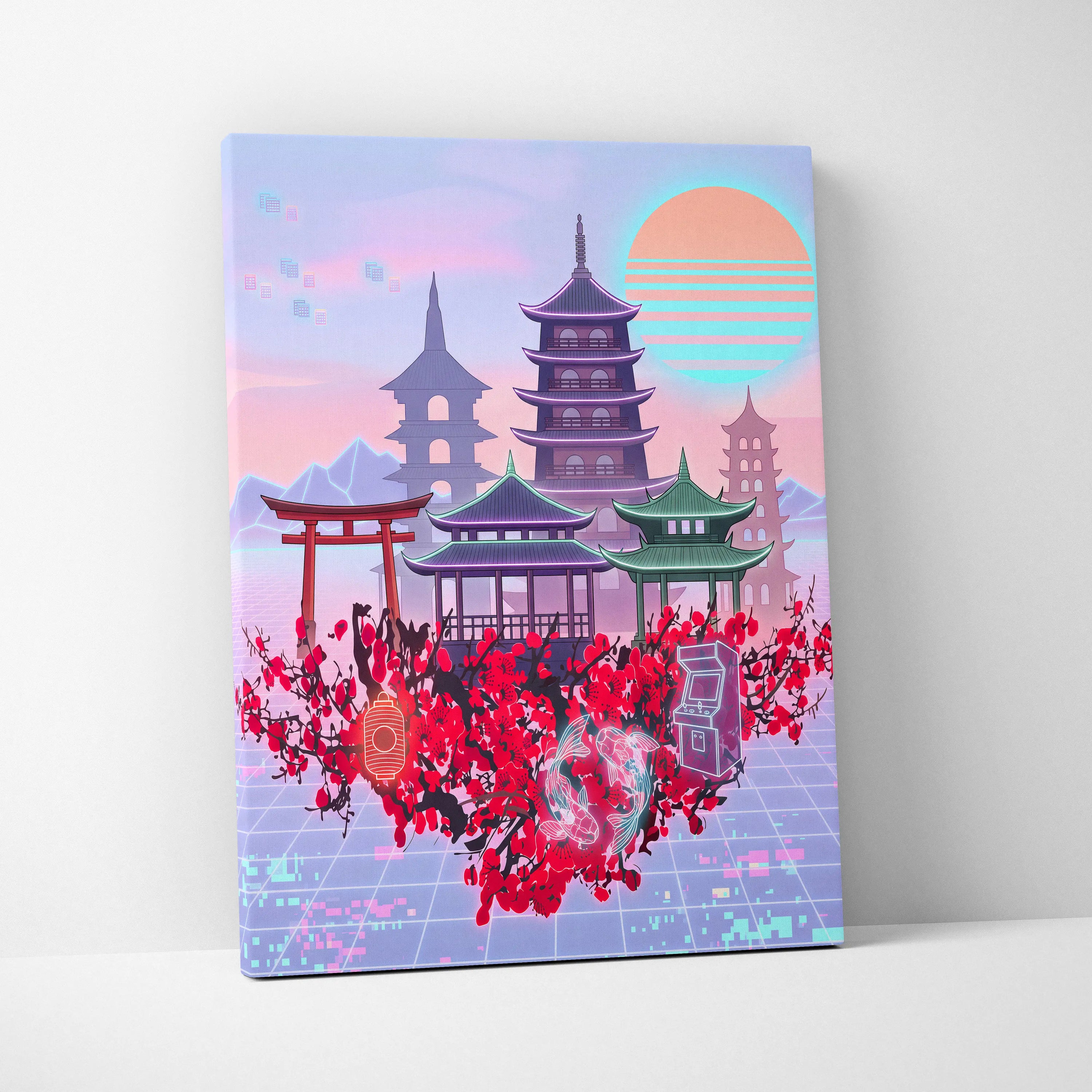 Pastel Vaporwave Japan Landscape - Japan Landscape Pastels Living Room Vaporwave Dreamy Mood Retro Futurism