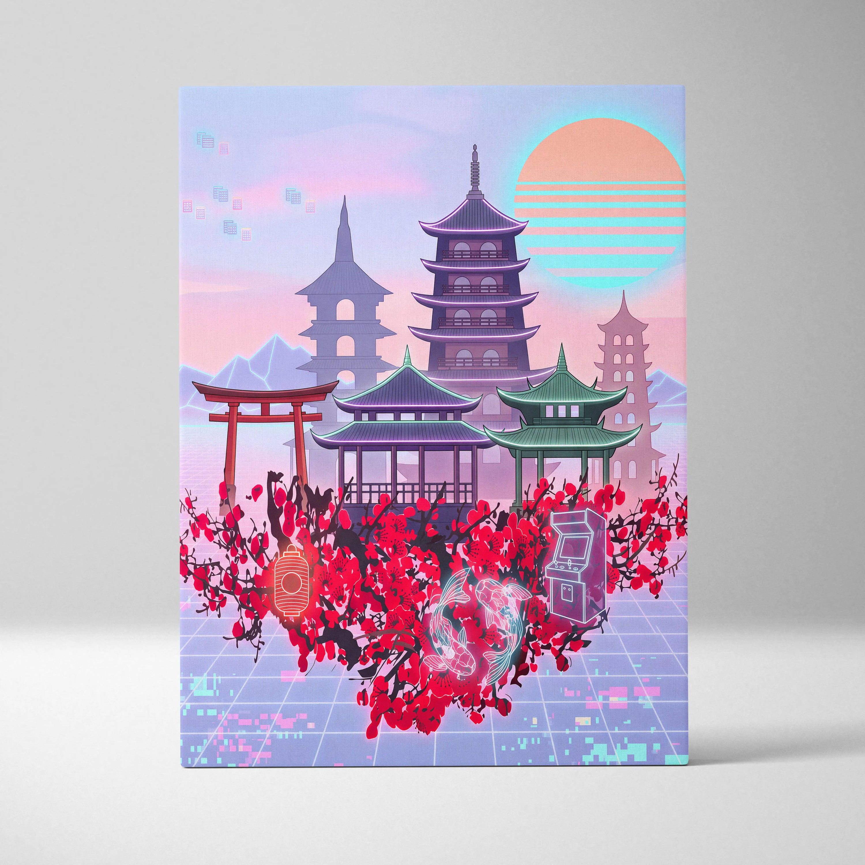 Pastel Vaporwave Japan Landscape - Japan Landscape Pastels Living Room Vaporwave Dreamy Mood Retro Futurism