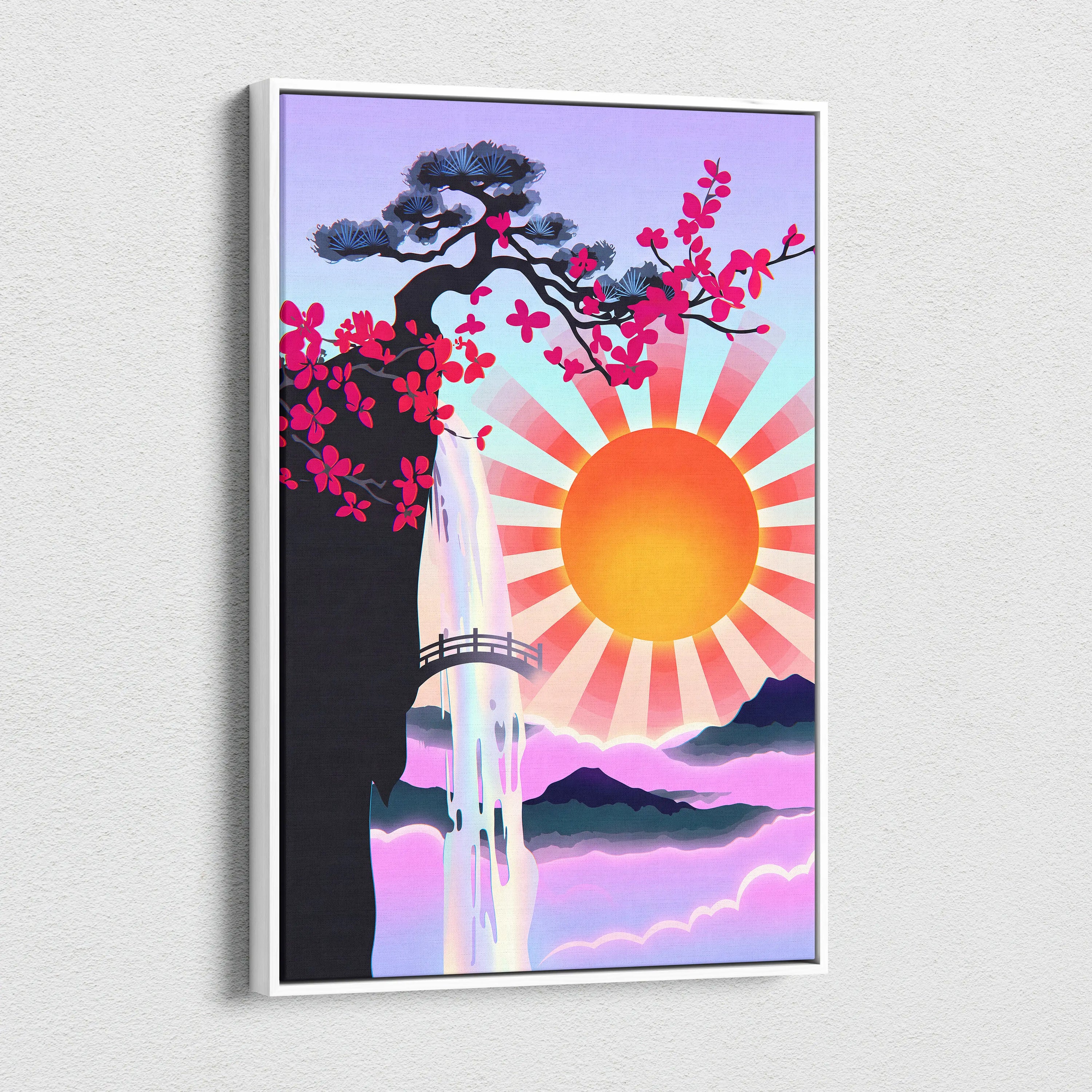 Vaporwave Sakura Sunrise Canvas - Japan Vaporwave Pastel Neon Living Room Retro Art Dreamy Nostalgic Mood Canvas Print