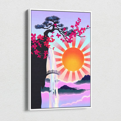 Vaporwave Sakura Sunrise Canvas - Japan Vaporwave Pastel Neon Living Room Retro Art Dreamy Nostalgic Mood Canvas Print
