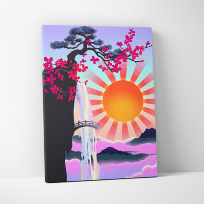 Vaporwave Sakura Sunrise Canvas - Japan Vaporwave Pastel Neon Living Room Retro Art Dreamy Nostalgic Mood Canvas Print