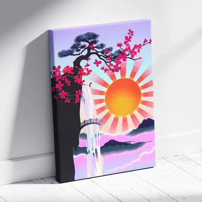Vaporwave Sakura Sunrise Canvas - Japan Vaporwave Pastel Neon Living Room Retro Art Dreamy Nostalgic Mood Canvas Print