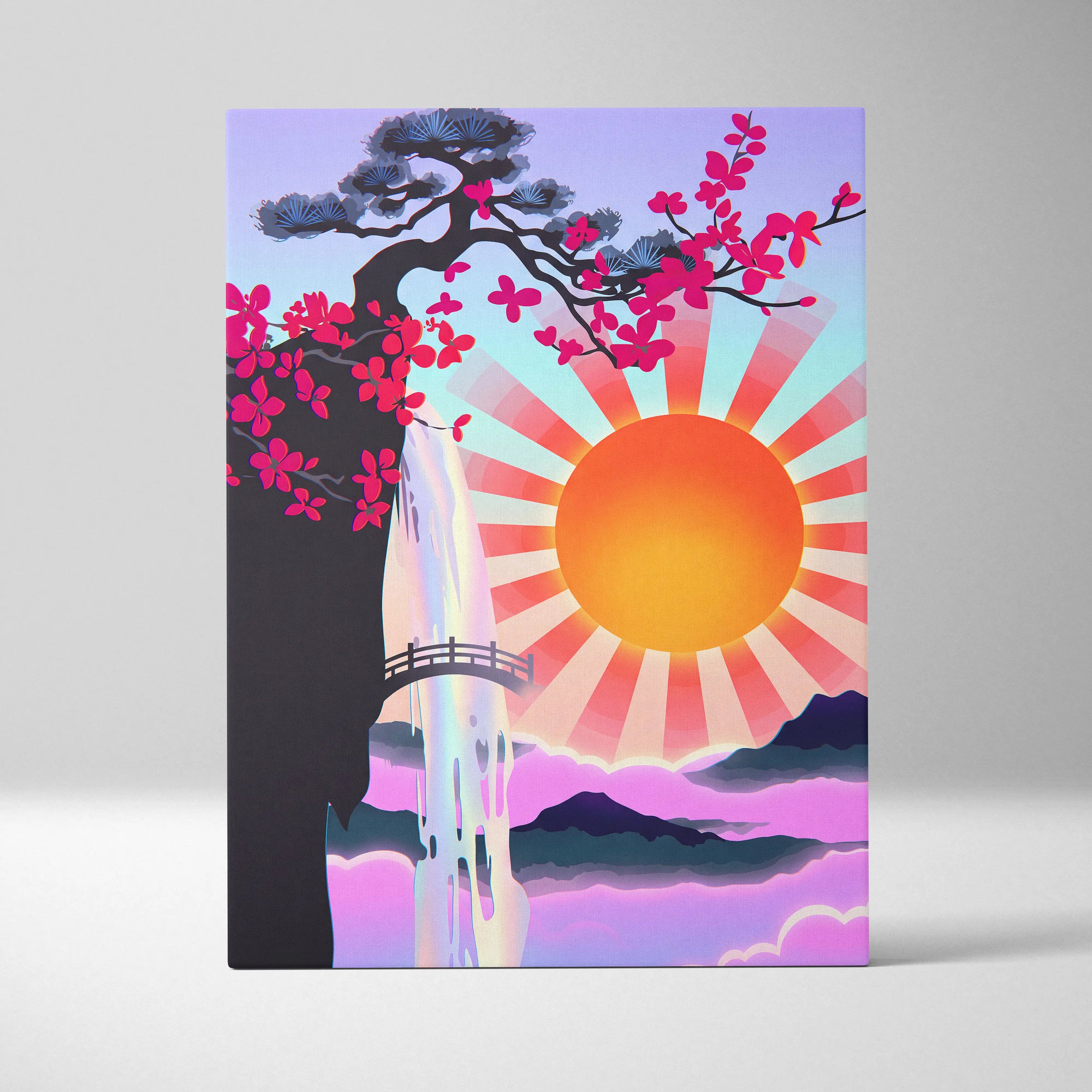 Vaporwave Sakura Sunrise Canvas - Japan Vaporwave Pastel Neon Living Room Retro Art Dreamy Nostalgic Mood Canvas Print