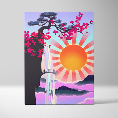 Vaporwave Sakura Sunrise Canvas - Japan Vaporwave Pastel Neon Living Room Retro Art Dreamy Nostalgic Mood Canvas Print