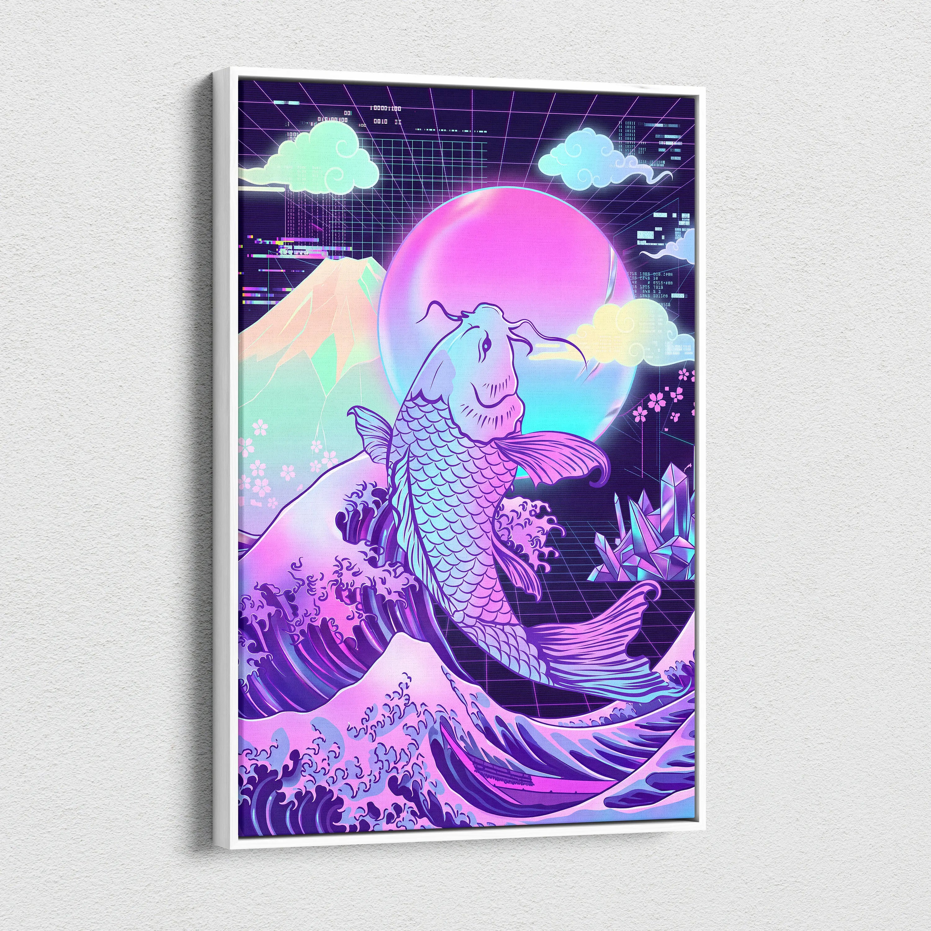 Pastel Vaporwave Koi Canvas - Koi Fish Pink Purple Blue Living Room Wall Art Dreamy Mood Retro Futurism
