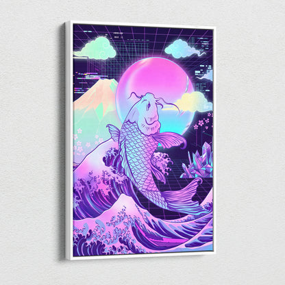 Pastel Vaporwave Koi Canvas - Koi Fish Pink Purple Blue Living Room Wall Art Dreamy Mood Retro Futurism