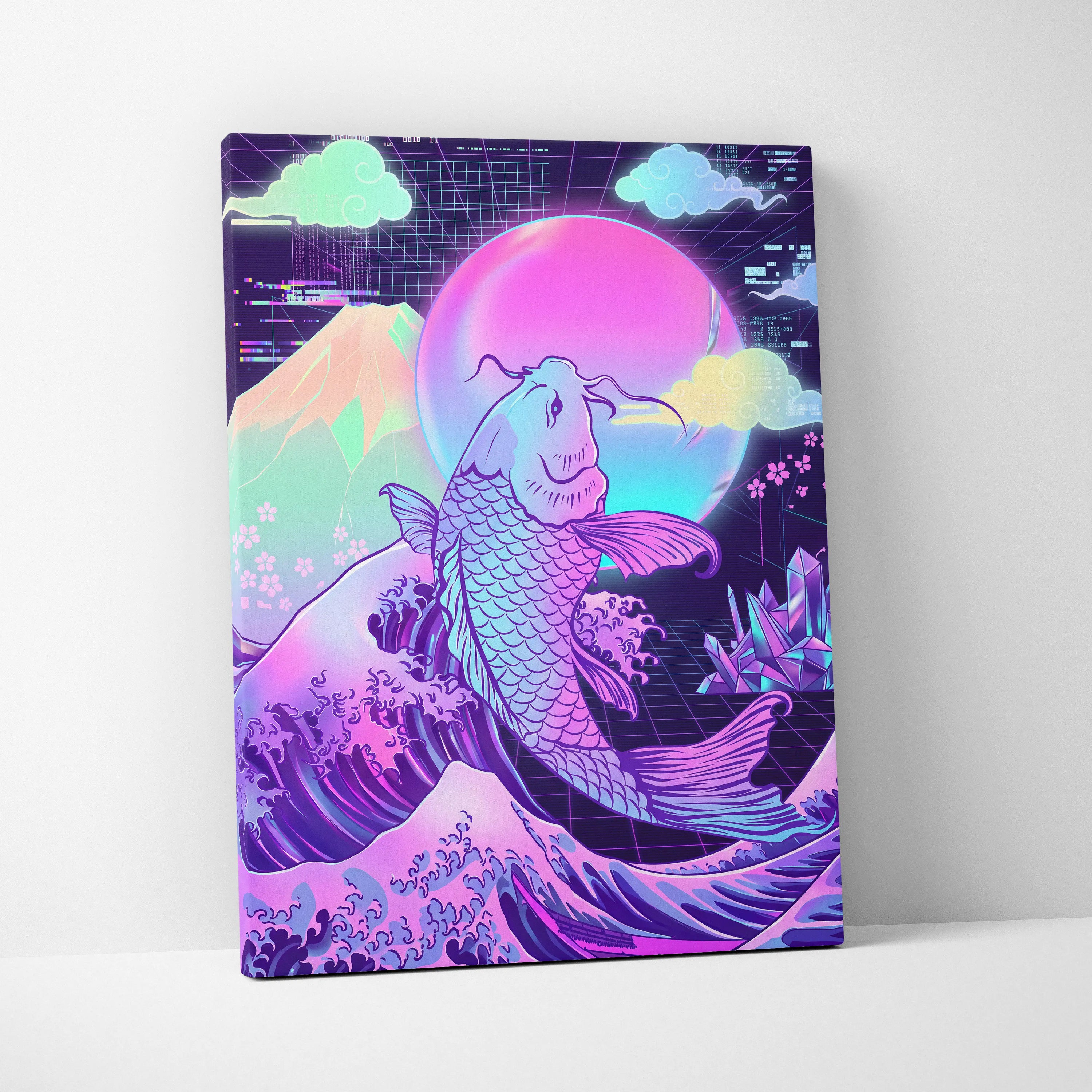 Pastel Vaporwave Koi Canvas - Koi Fish Pink Purple Blue Living Room Wall Art Dreamy Mood Retro Futurism