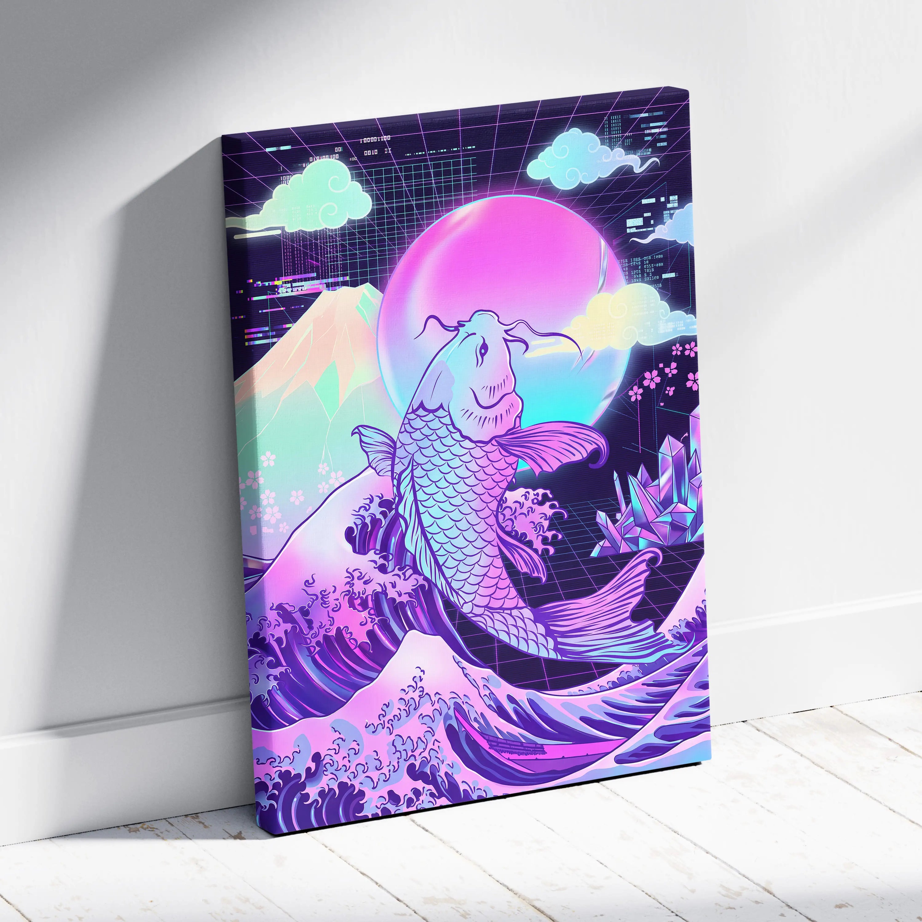 Pastel Vaporwave Koi Canvas - Koi Fish Pink Purple Blue Living Room Wall Art Dreamy Mood Retro Futurism