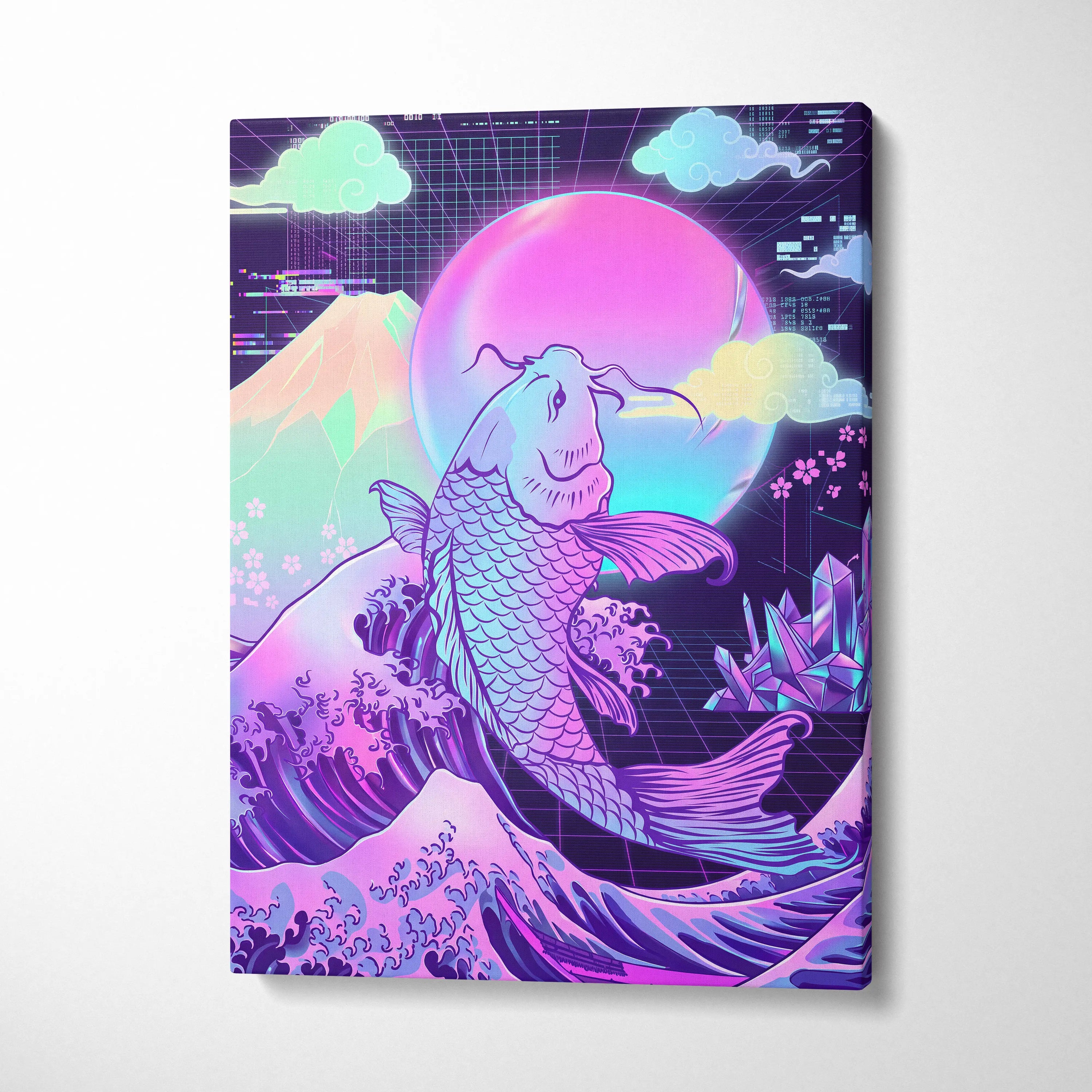 Pastel Vaporwave Koi Canvas - Koi Fish Pink Purple Blue Living Room Wall Art Dreamy Mood Retro Futurism