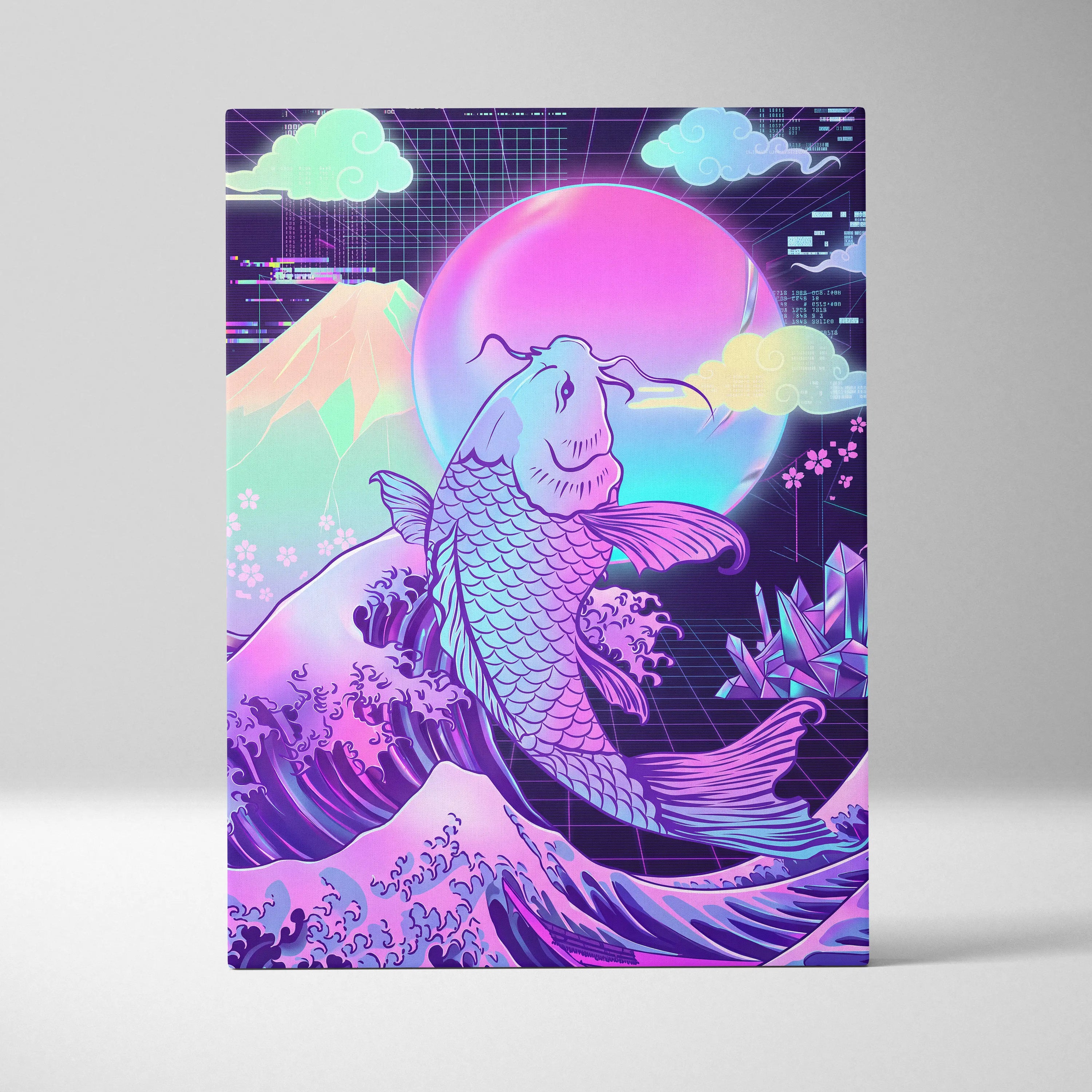 Pastel Vaporwave Koi Canvas - Koi Fish Pink Purple Blue Living Room Wall Art Dreamy Mood Retro Futurism