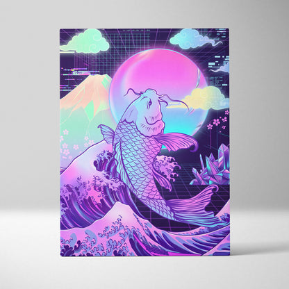 Pastel Vaporwave Koi Canvas - Koi Fish Pink Purple Blue Living Room Wall Art Dreamy Mood Retro Futurism