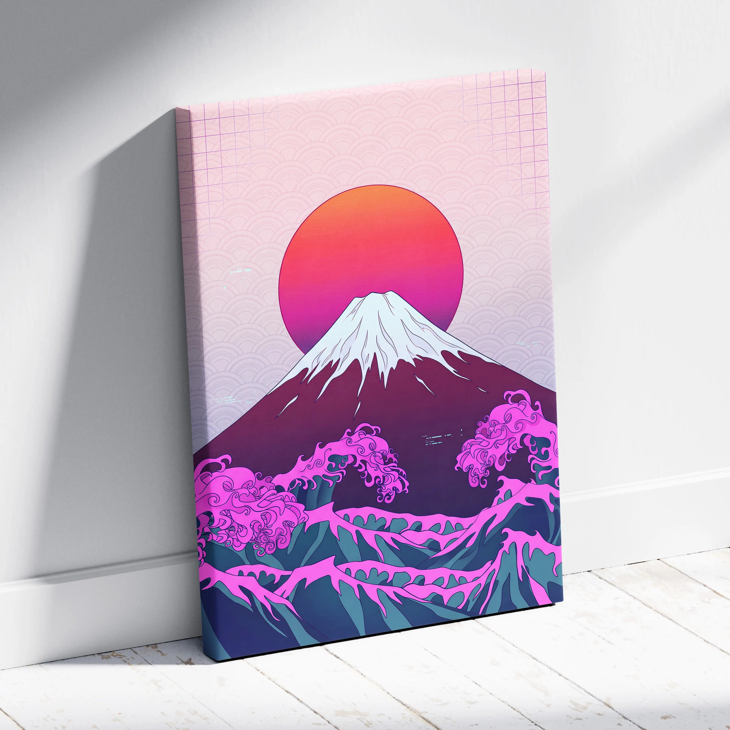 Pastel Neon Fuji Vaporwave - Mount Fuji Pastel Neon Living Room Vaporwave Dreamy Mood Japanese Aesthetic Canvas Print