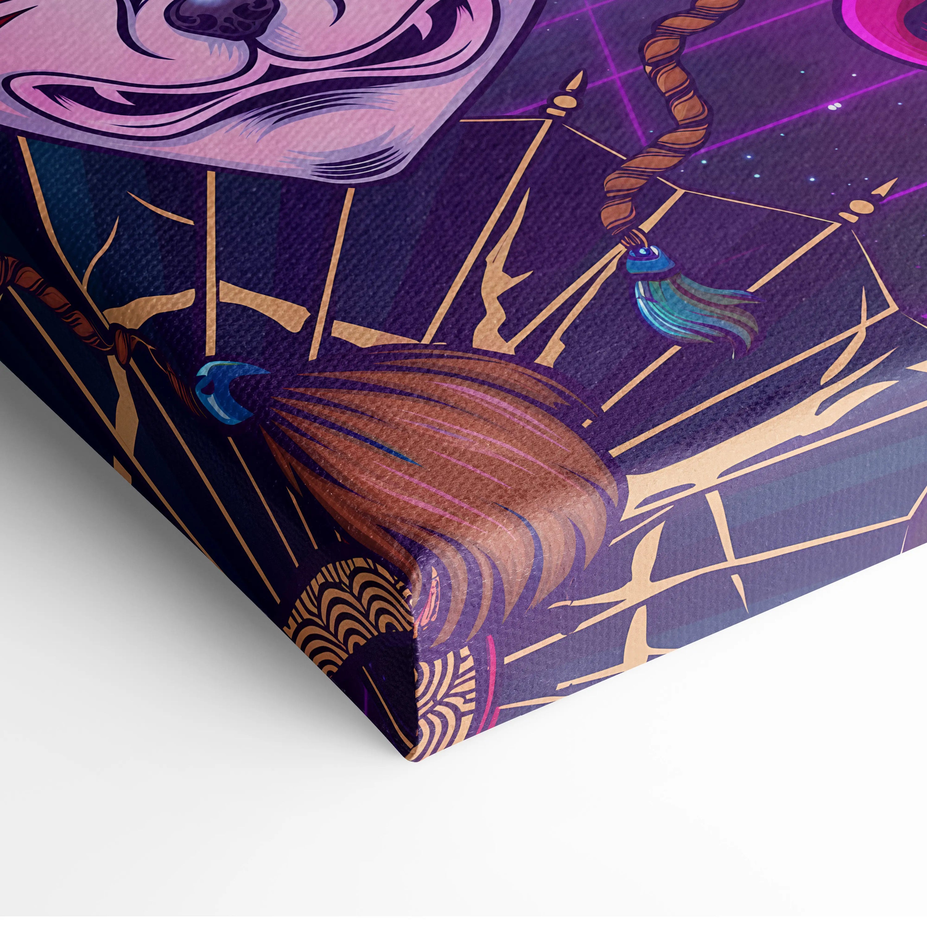 Vaporwave Kitsune Masks Canvas - Kitsune Masks Neon Pink Blue Living Room Vaporwave Dreamy Neon Japanese Art Canvas