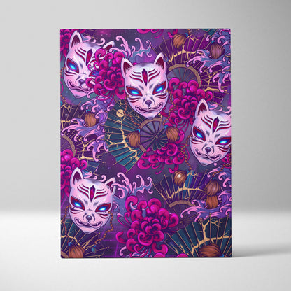 Vaporwave Kitsune Masks Canvas - Kitsune Masks Neon Pink Blue Living Room Vaporwave Dreamy Neon Japanese Art Canvas