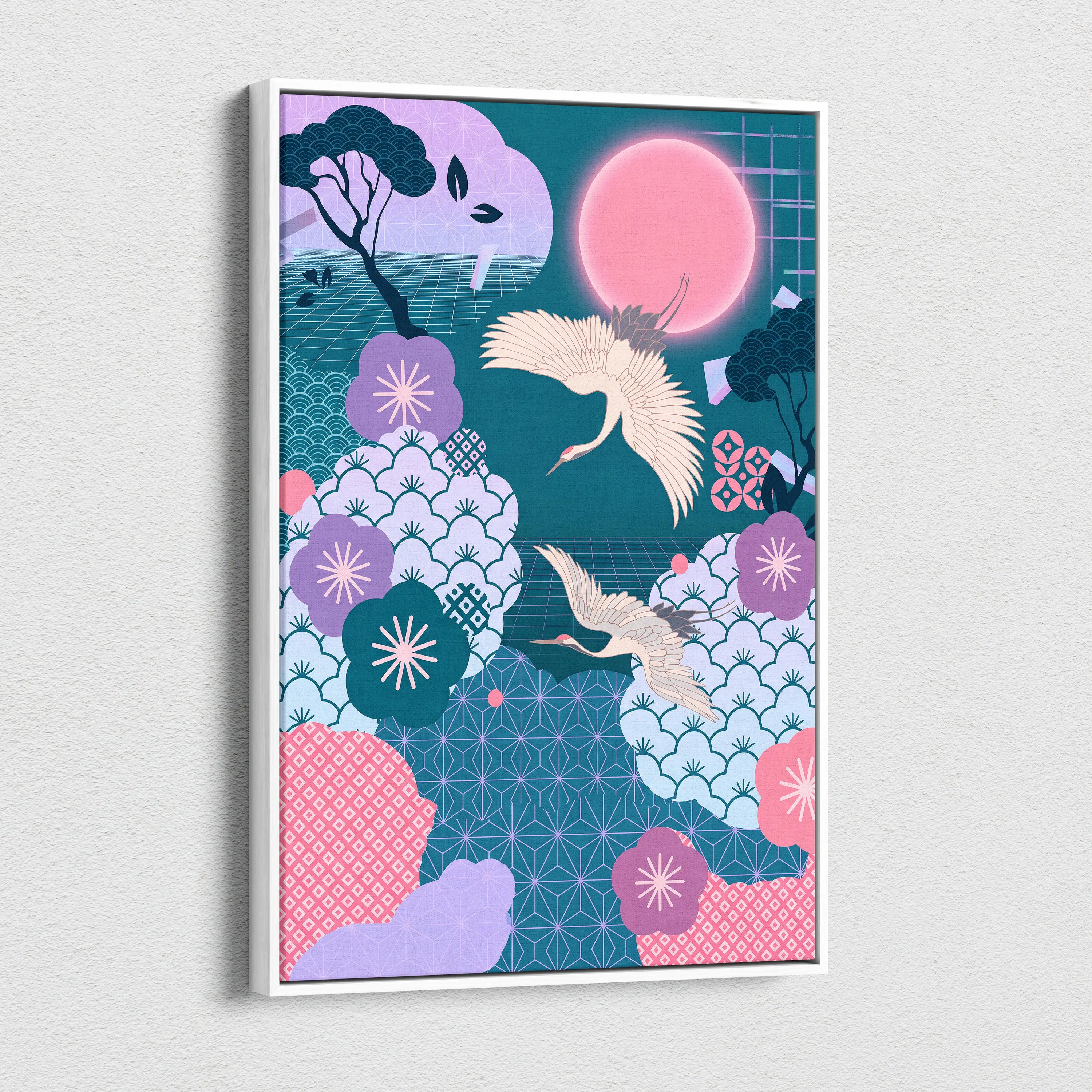 Pastel Vaporwave Japan Landscape Canvas - Japan Landscape Pink Teal Vaporwave Dreamy Retro Futurist Japanese Art Canvas