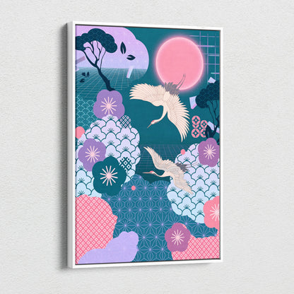Pastel Vaporwave Japan Landscape Canvas - Japan Landscape Pink Teal Vaporwave Dreamy Retro Futurist Japanese Art Canvas
