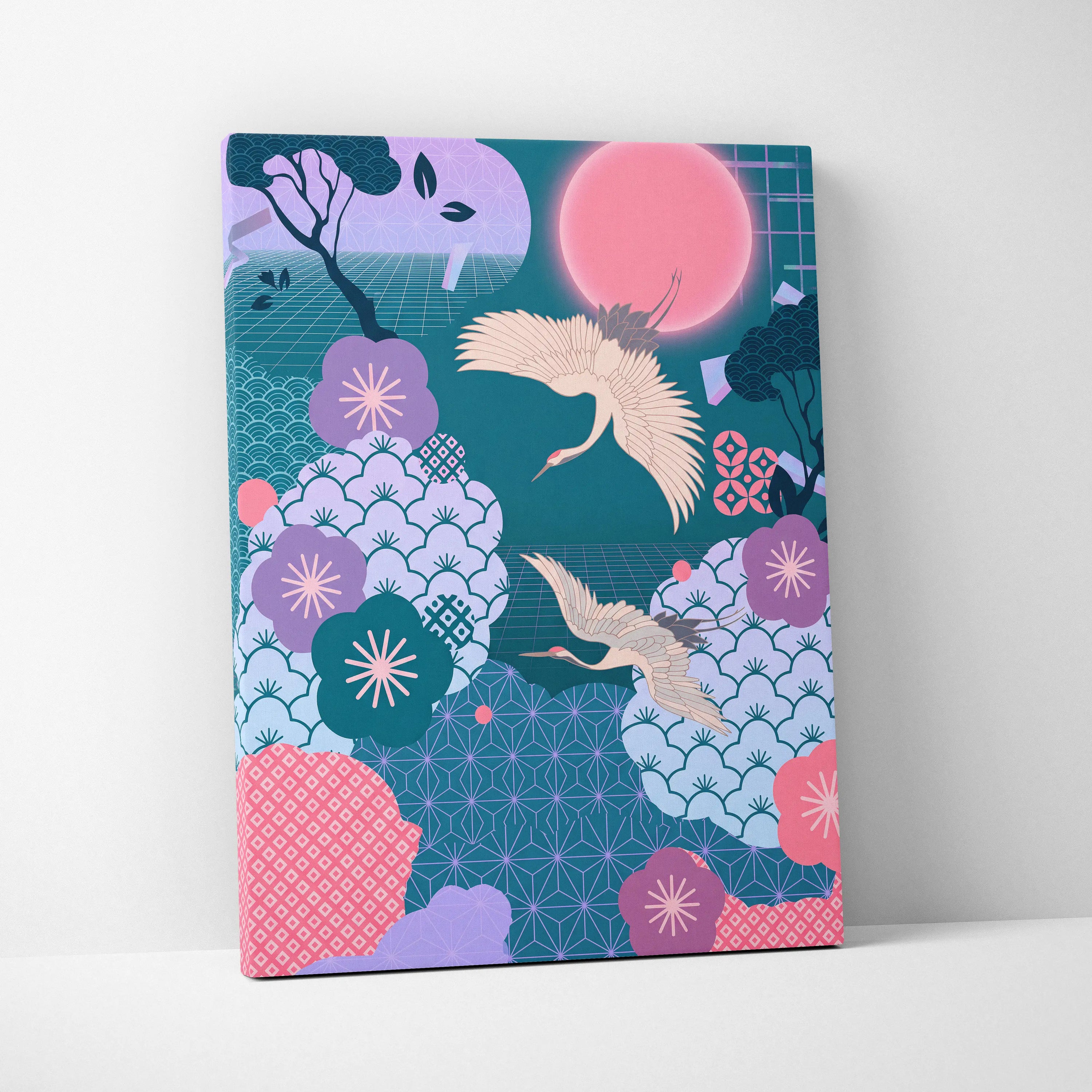 Pastel Vaporwave Japan Landscape Canvas - Japan Landscape Pink Teal Vaporwave Dreamy Retro Futurist Japanese Art Canvas
