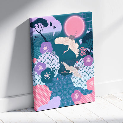 Pastel Vaporwave Japan Landscape Canvas - Japan Landscape Pink Teal Vaporwave Dreamy Retro Futurist Japanese Art Canvas