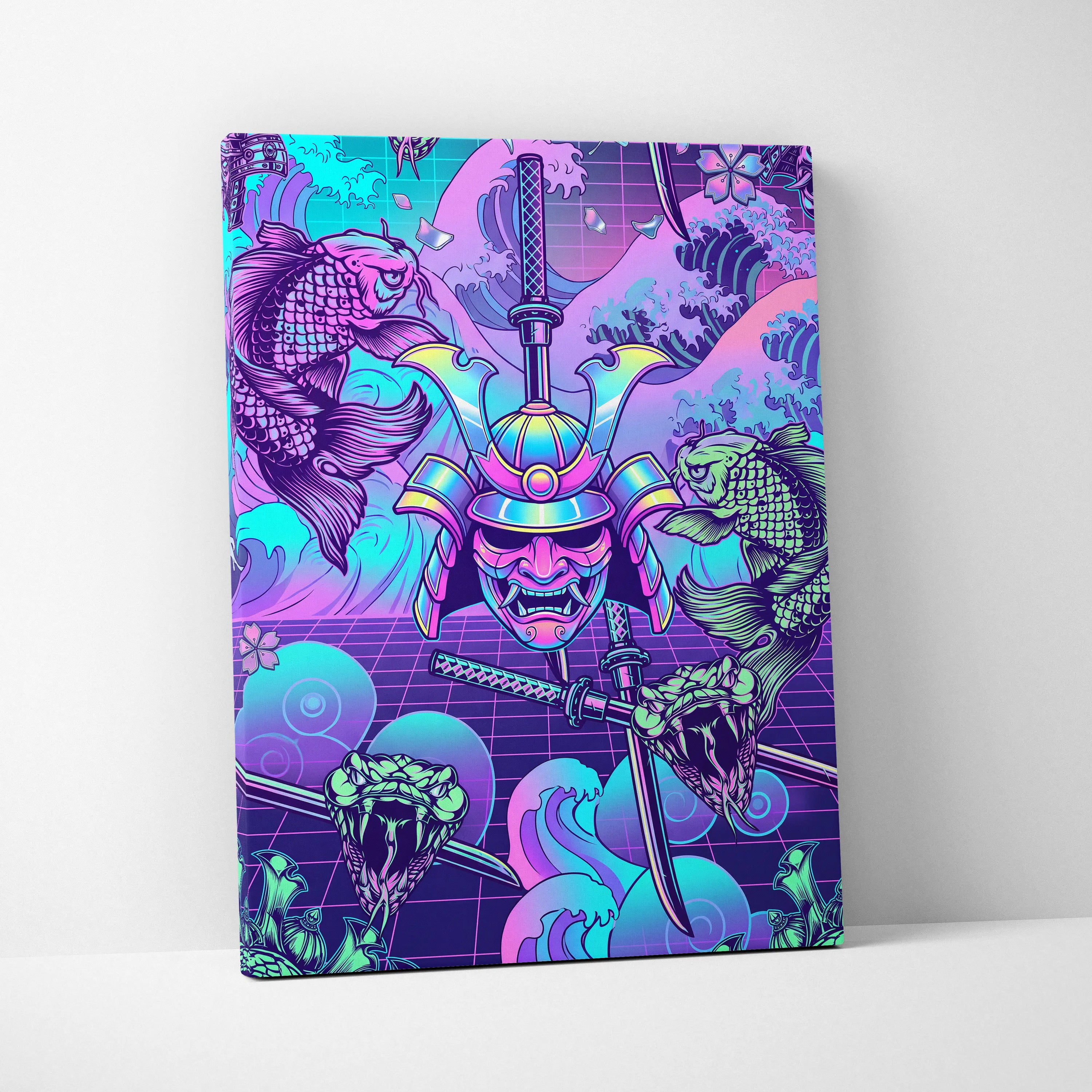 Vaporwave Japan Neon Canvas - Japan Vaporwave Neon Pastel Decor Mood Vibrant Dreamy Decor Style Mount Fuji Canvas
